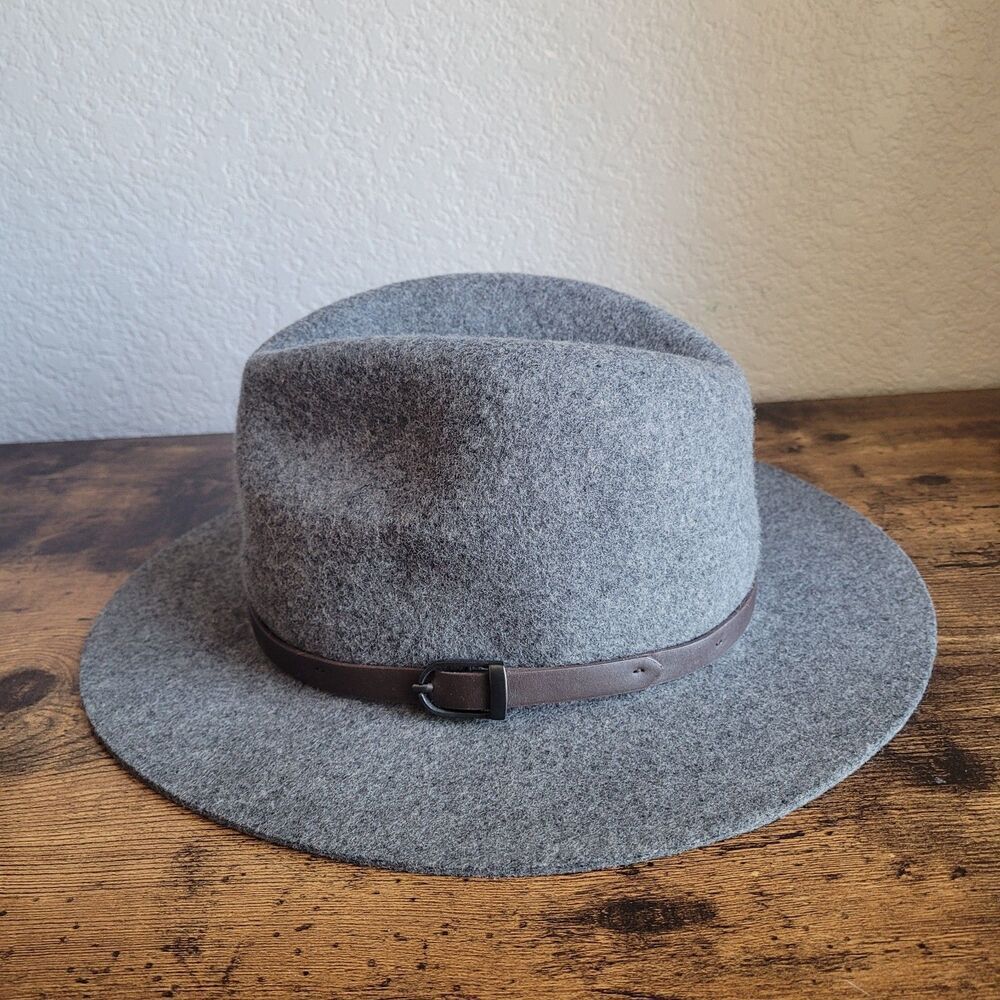 San Diego Hat Company Womans Fedora Wide Brim Gray Wool Brown Leather Trim Band